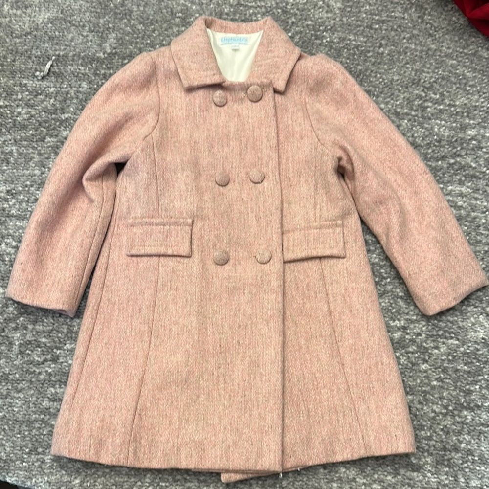 EUC Elphantito 100% wool pink double breasted pea coat size 5